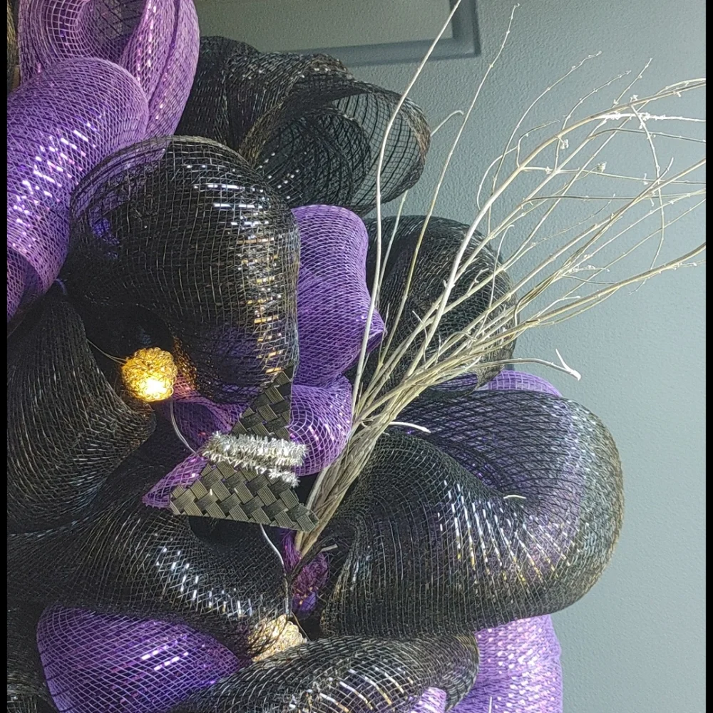 Witch Wreath Handmade Light Up Witch Hat Wreath Holiday Door Decor